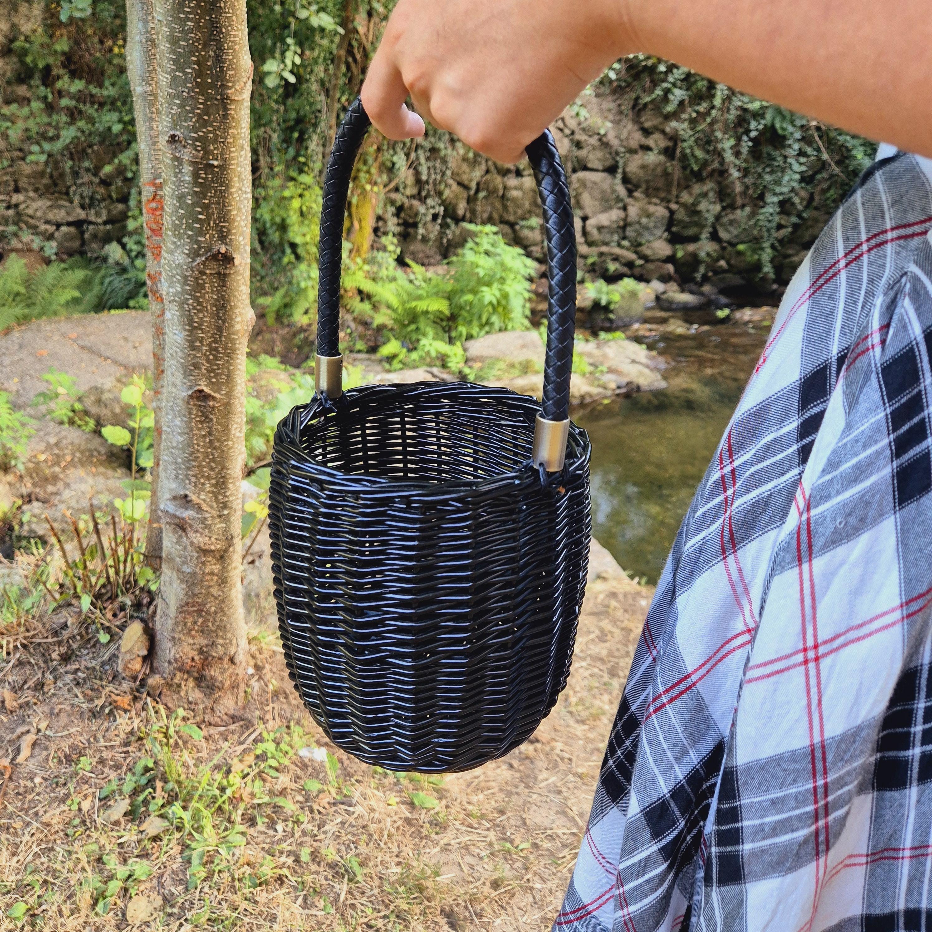 Black Round Basket Bag / Wicker Bag / Handmade Basket Black Round Basket Bag / Wicker Bag / Handmade Basket