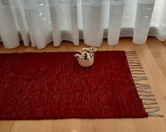 Runner Rug Red Wine Rug 200cm/ Scandinavian Rug / Living Room Rug / Cotton Rug / Kitchen Runner Rug / Washable Rug/ Hallway Rug / Rustic Rug