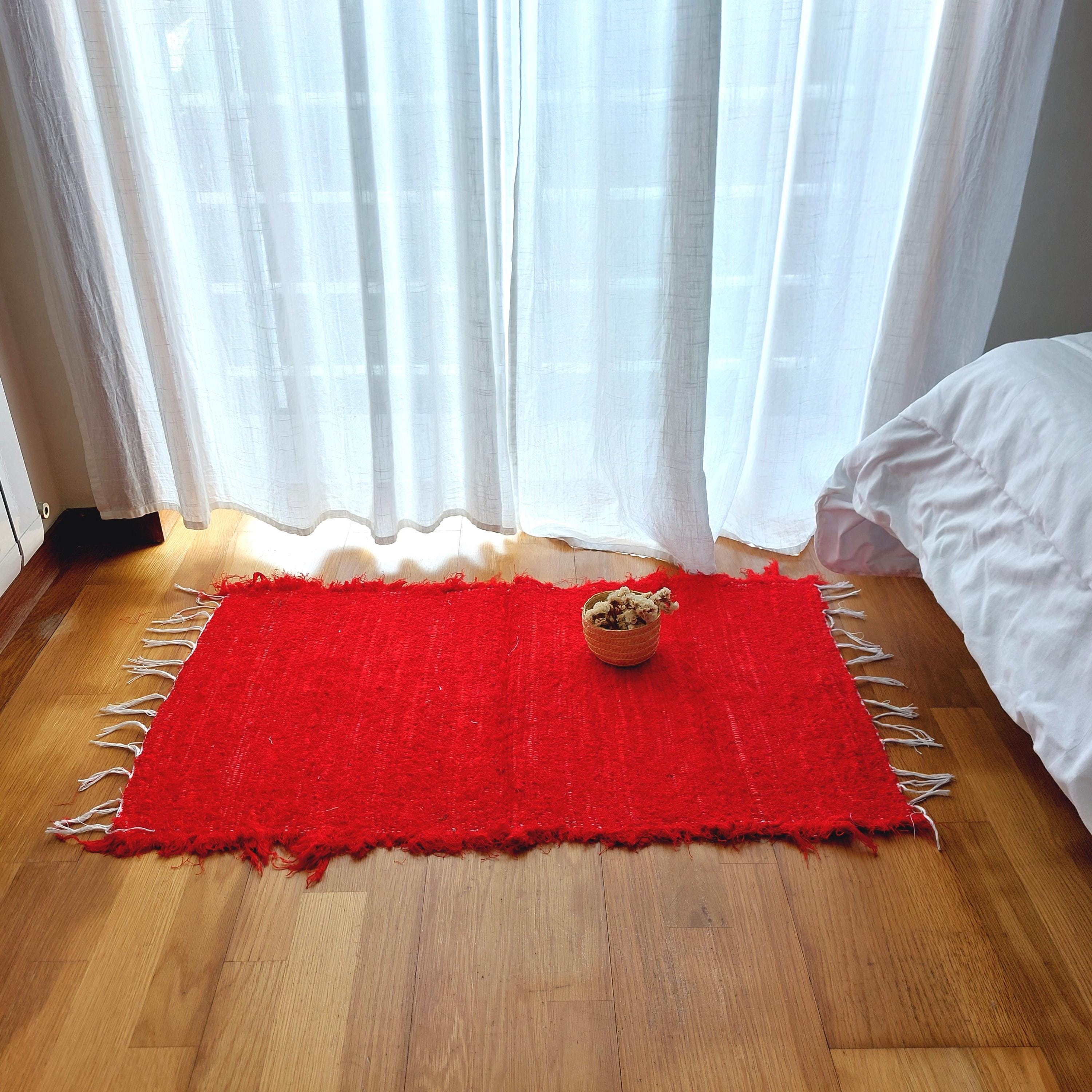Small Red Rug Square Small Red Rug 50x100cm / Soft Rug / Handmade Rug / Cotton Rug / Bedside ...