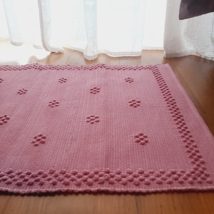 Piccolo tappeto rosa / Tappetino da bagno / Tappeto scendiletto / Tappeto in cotone riciclato / Tappeto per cameretta / Tappeto geometrico / Tappeto da cucina / Tappeto di stracci / Tappeto tessuto a mano immagine 6
