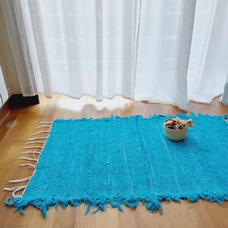 Small Blue Rug 50x100cm / Cotton Rug / Rag Rug / Handmade Rug / Room