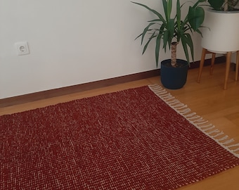 Large Rug Jute and Red Rug 100x150cm / Jute Rug / Living Room Rug / Area Rug / Hallway Rug / Bedroom Rug / Rug For Bedroom / Modern Rug