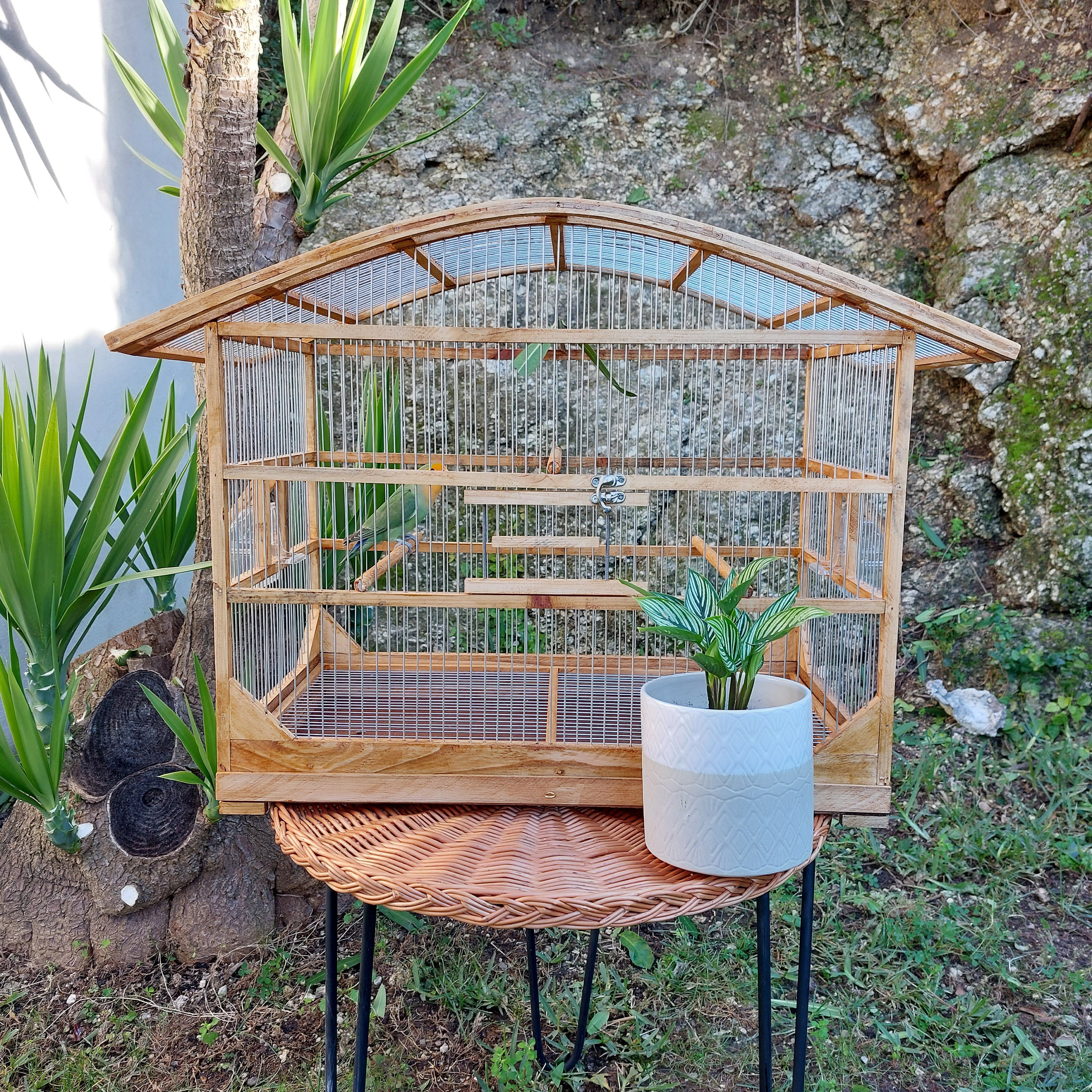 大きな湾曲した鳥かご ブラウン / 手作りアート / 装飾的な鳥かご