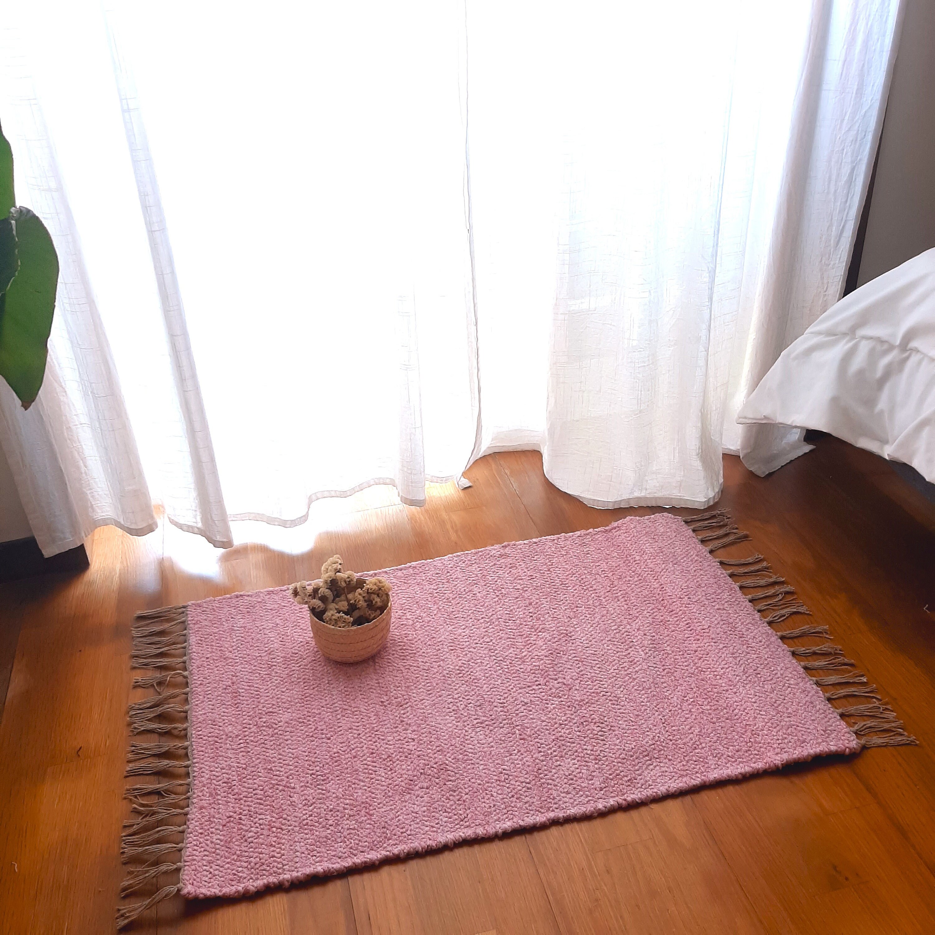Mini Light Pink Rug / Woven Rug / Cotton Rug / Modern Rug / Bathroom ...