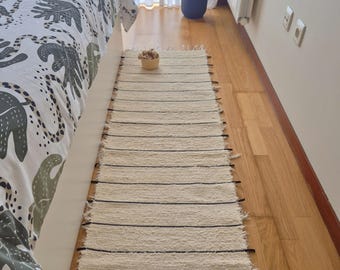 Long Runner Cream Rug With Black Lines 300cm / Cotton Rug / Recycled Rugs / Runner Rug / Rug For Kitchen / Hallway Runner Rug / Modern Rug