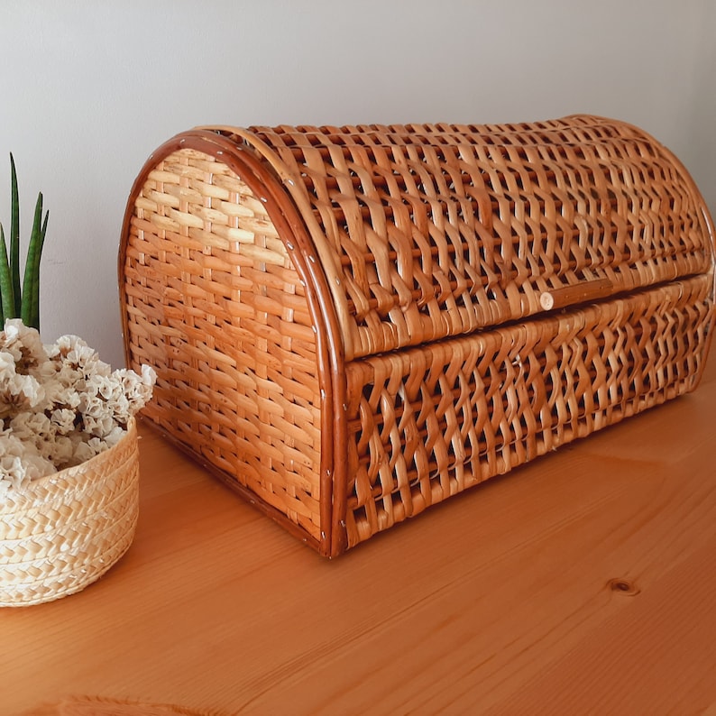 Wicker Bread Box / Storage Box / Farmhouse Basket / Kitchen Decor / Handmade Basket / Vintage Basket / Basket Gift / Rustic Home Decor image 6