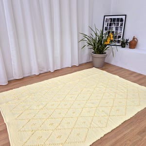 Large Soft Pastel Yellow Rug / Knotted Rug / Cotton Rug / Living Room ...