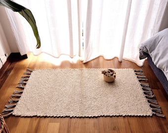 Mały kremowy dywanik ze złotymi nitkami 50 x 100 cm / Dywan organiczny / Dywan tkany / Mata łazienkowa / Wytrzymały dywan / Dywan dywanowy / Zmywalny dywan / Prezent dla mamy