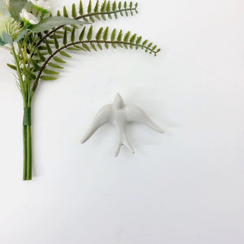Glazed Light Grey Swallows / Bird Ornament / Ceramic Bird / Ceramic Wall Art / Gift For Mom / Best Friend Gift / Bird Lovers / Wall Decor Small