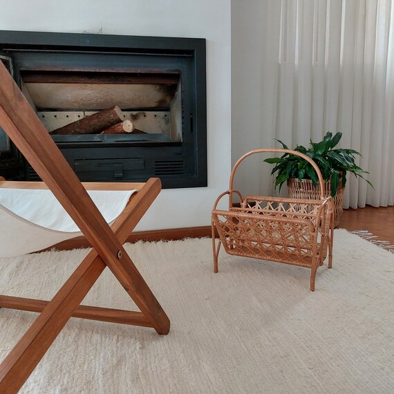 HERCHR Porte-revues En Macramé, Support De Rangement Boho Debout Panier De Rangement Pliable Petit Panier De Rangement Bohème Tissé Décoration Porte-Livre