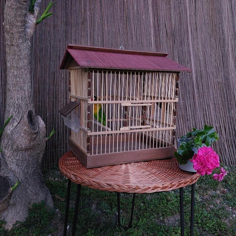 Picture of Handmade Bird Cage / Wooden Bird Cage Bamboo / Canary Cage / - Etsy