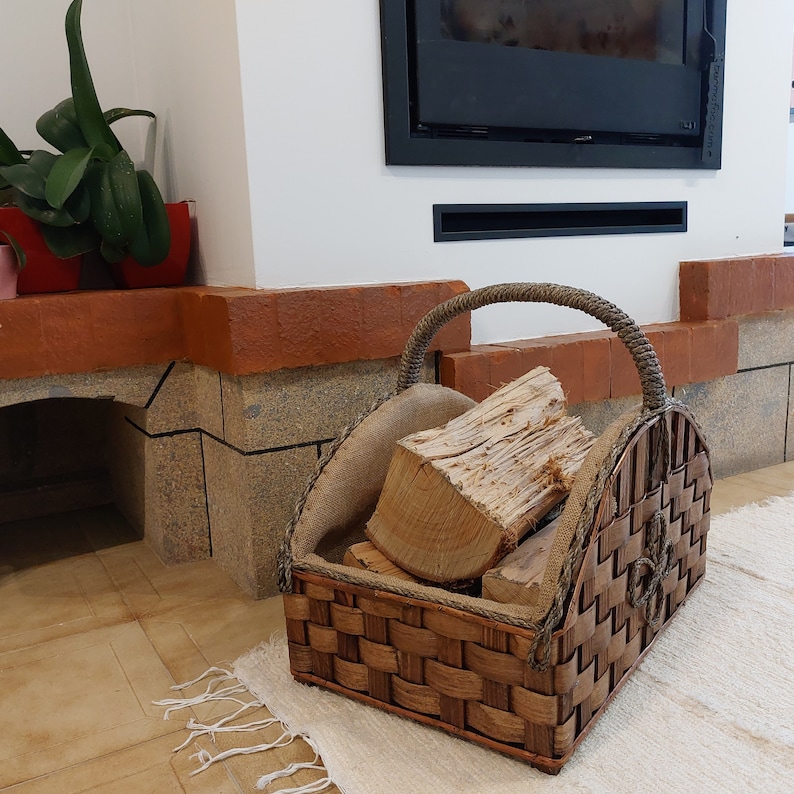 Firewood Basket With Handle / Fireplace Basket / Rustic Basket Etsy