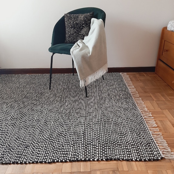 Large Black and White Rug / Carpet Rug / Cotton Rug / Woven Rug / Rug for Living Room / Area Rug / Hallway Rug / Entry Rug / Rug for Bedroom