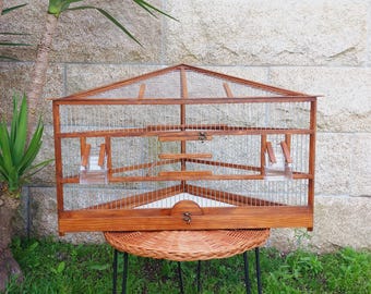 Corner Wooden Bird Cage / Rustic Cage / Bird House / Love Birds Cage / Canary Cage / Love Your Bird / Bird Home / Decorative Bird Cage