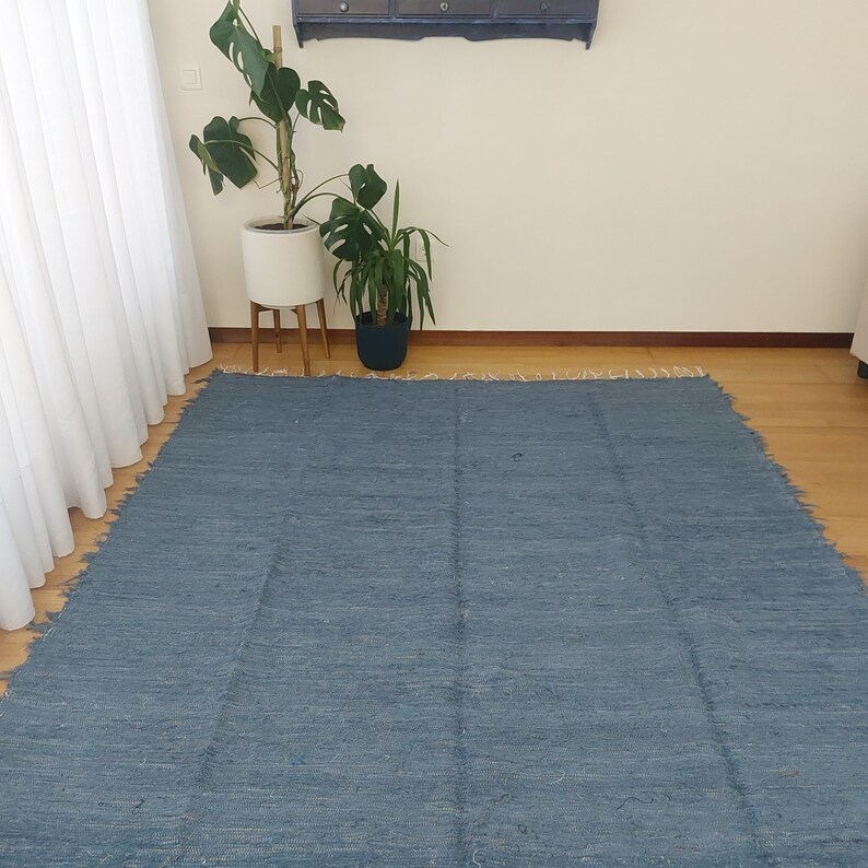 Extra Large Petrol Blue Rug 300x200cm / Unique Rug / Cotton Area Rug