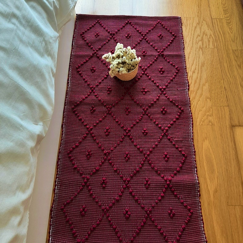 Small Red Wine Rug / Handwoven Rug / Geometric Rug / Bath Mat / Bedside ...