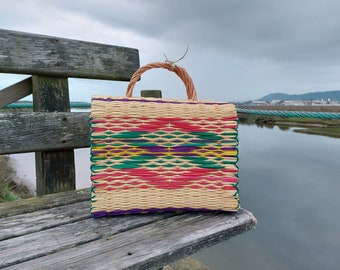 Bolso Cesta de Caña de Paja / Bolso Multicolor / Bolso Portugués / Bolso de Mercado / Cesta de Paja / Bolso de Paja / Bolso Vintage / Bolso Hecho a Mano / Bolso Boho