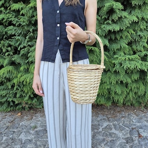 Bolso pequeño de mimbre estilo Jane Birkin / Cesta vintage / Cesta Birkin / Bolso de verano / Monedero cesta / Monedero vintage / Cestas hechas a mano