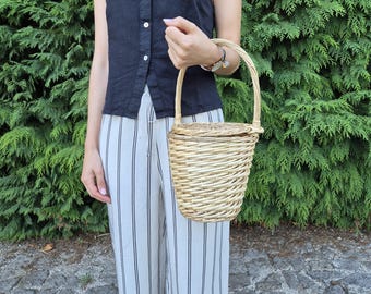 Small Wicker Handbag Jane Birkin Style / Vintage Basket / Birkin Basket / Summer Bag / Basket Purse / Vintage Purse / Handmade Baskets