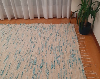 Tappeto extra large color crema blu / Tappeto in cotone / Tappeto per soggiorno / Tappeto morbido / Tappeto per bambini / Tappeto riciclato / Tappeto per camera da letto / Tappeto per letto matrimoniale