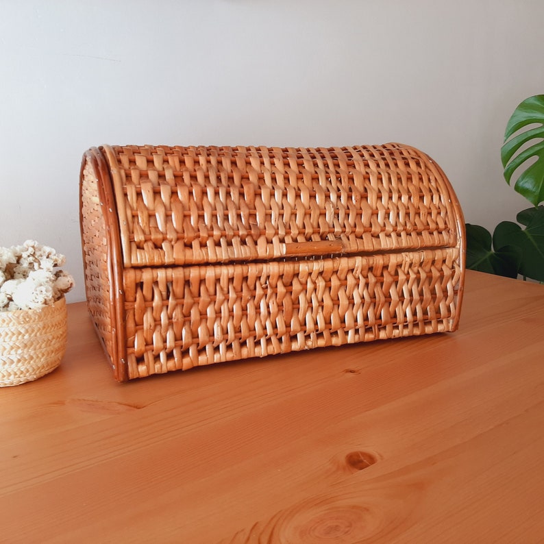 Wicker Bread Box / Storage Box / Farmhouse Basket / Kitchen Decor / Handmade Basket / Vintage Basket / Basket Gift / Rustic Home Decor image 9