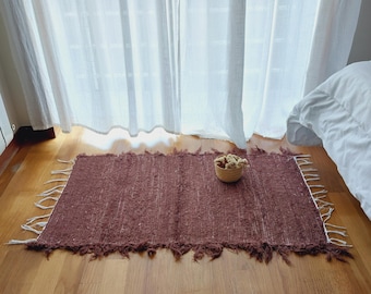 Small Old Pink Rug 50x100cm / Cotton Rug / Bathroom Rug / Bath Mat / Bedside Rug / Kitchen Rug / Washable Rug / Hallway Rug / Irregular Rug
