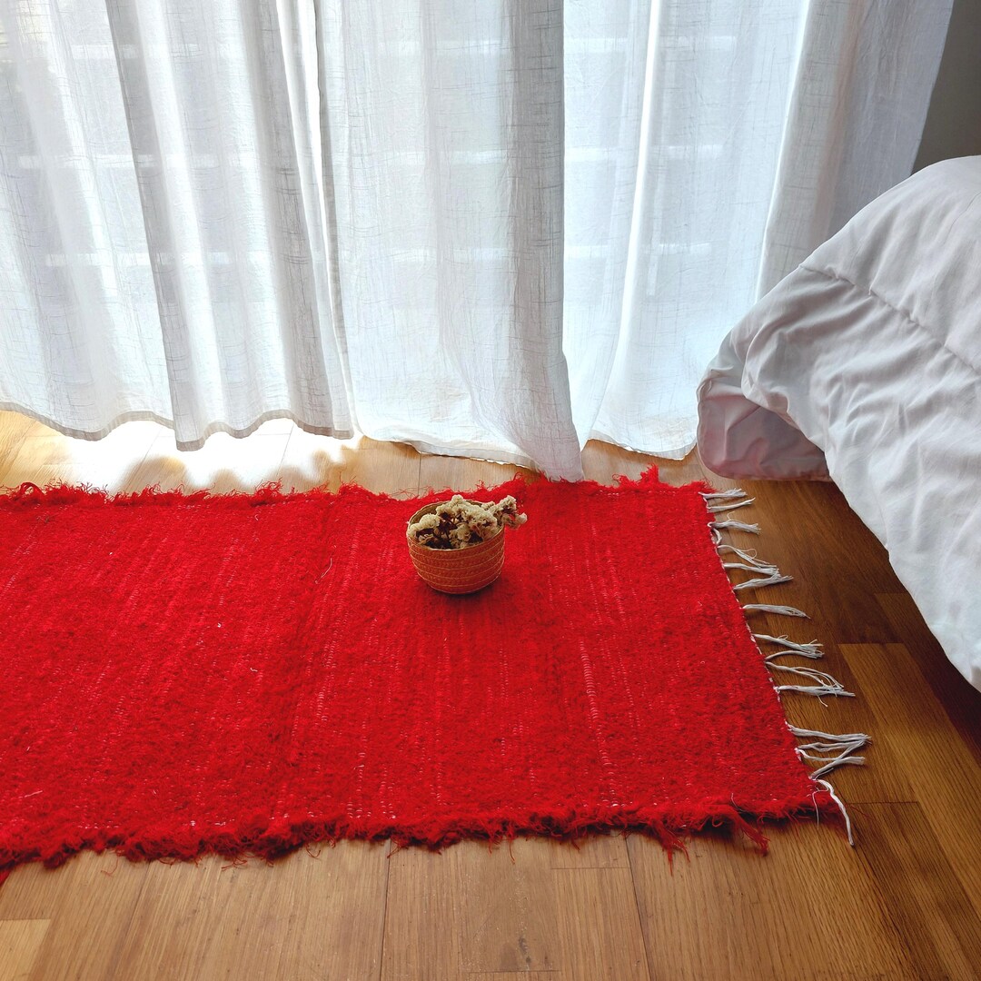 Small Red Rug 50x100cm / Soft Rug / Handmade Rug / Cotton Rug / Bedside ...