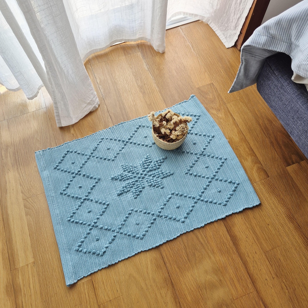 Mini Teal Blue Rug 40x60cm / Bath Mat / Bedside Rug / Recycled Cotton ...