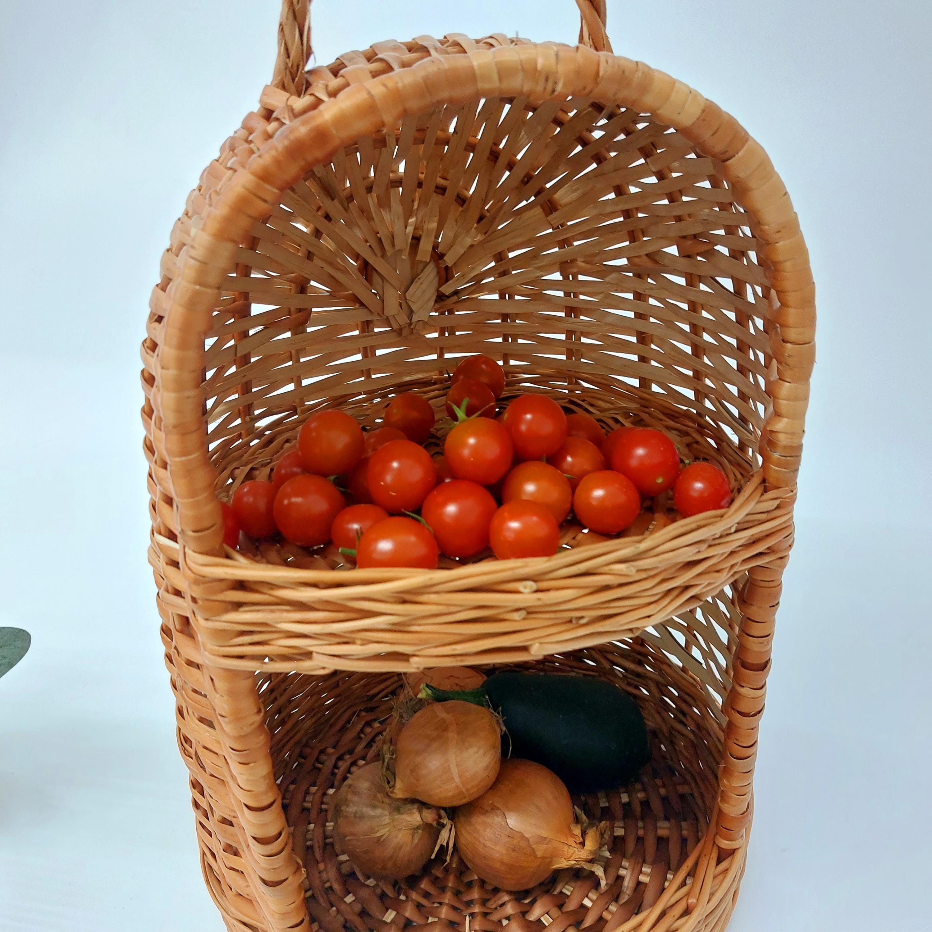 Wicker for Onion and Garlic Storage / 2 Tier Basket / Woven Baskets