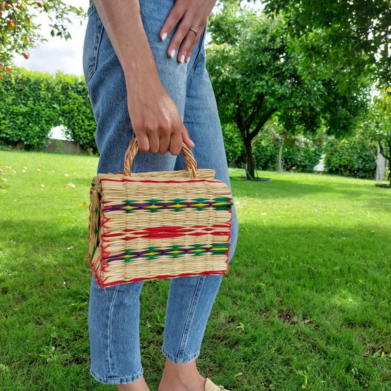 Reed Sommer-Tasche Strohtasche Stroh-Korb Sommer-Tasche Süße Tasche  Strohhandtasche Stroh Strandtasche Boho Korb Vintage Korb Tasche