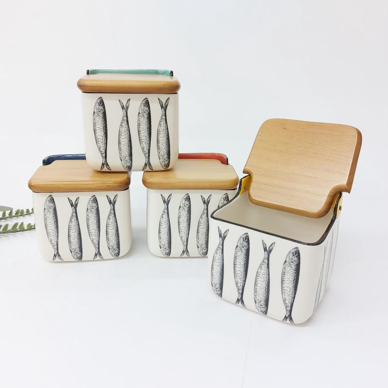 Rectangular Ceramic Salt Containers Ceramic Salt Cellar Sardines / Salt Shaker / Salt Container / Salt ...