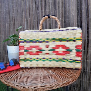 Vintage Basket / Colorful Bag / Basket Bag / Straw Reed Bag / Woven Bag / Bohemian Bag / Market Bag / Natural Bag / Straw Beach Bag