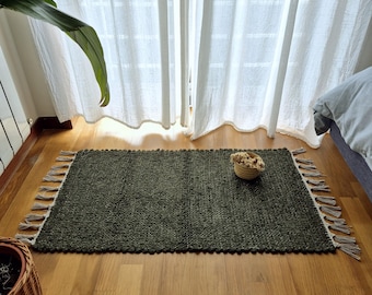 Small Forest Green Rug 50x100cm / Soft Rug / Cute Rug / Cotton Rug / Bath Mat / Bedside Rug / Kitchen Rug / Washable Rug / Vintage Rug