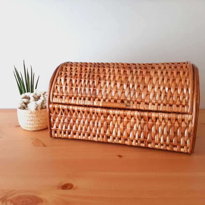 Wicker Bread Box / Storage Box / Farmhouse Basket / Kitchen Decor / Handmade Basket / Vintage Basket / Basket Gift / Rustic Home Decor image 8