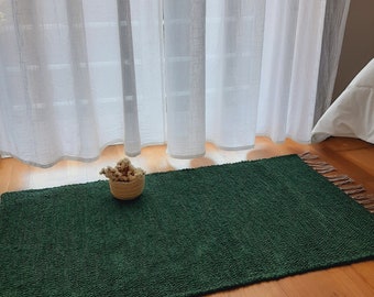 Small Dark Green Soft Rug / Handmade Rug / Cotton Rug / Bedside Rug / Bathroom  Rug / Kitchen Rug / Washable Rug / Room Rug / Bath Mat 