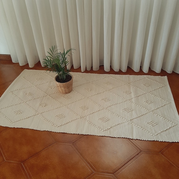 Medium Beige Rug / Cotton Rug / Bedside Rug / Bathroom Rug / Recycled Cotton Rug / Organic Rug / Nursery Rug / Geometric Rug / Bedroom Rug