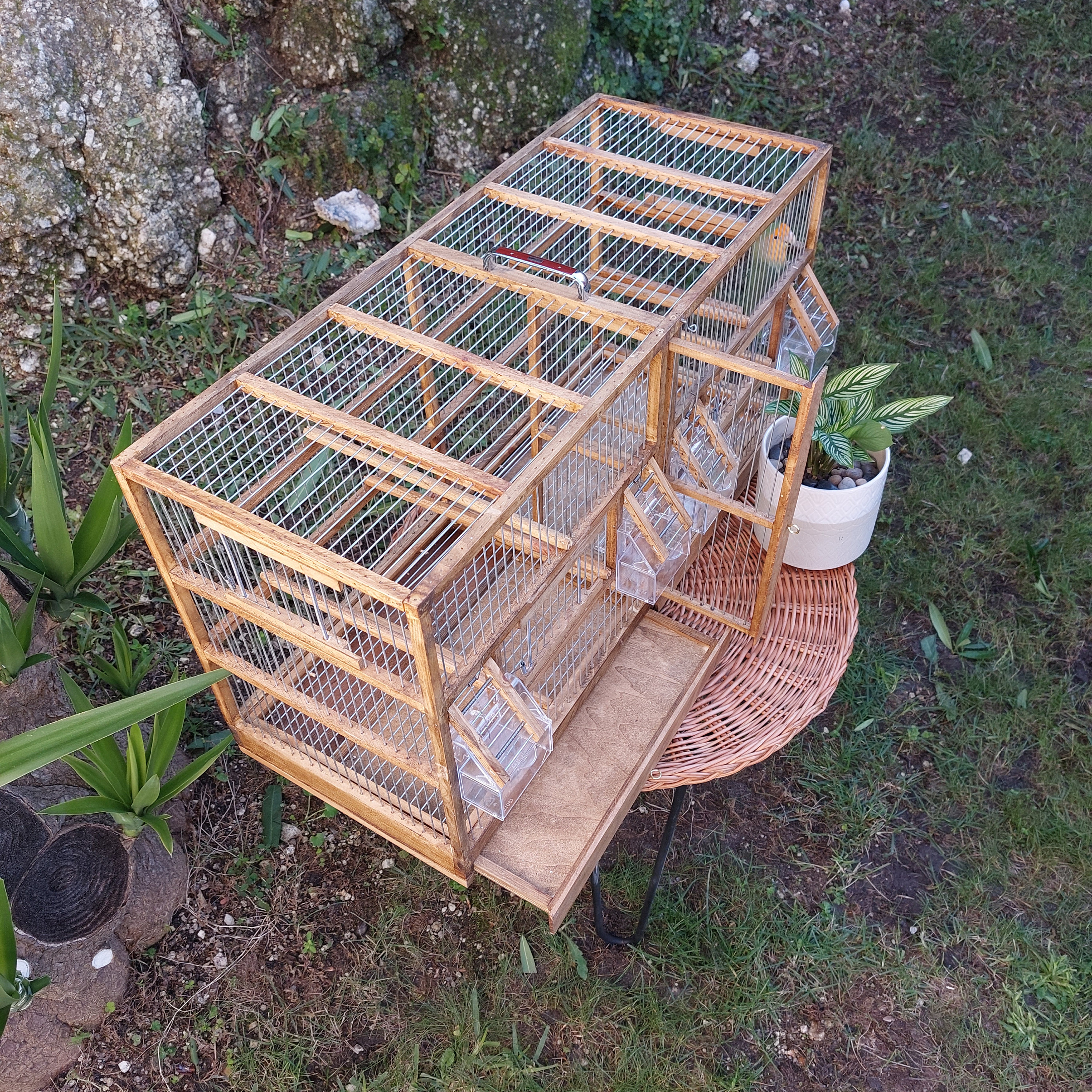 長方形の素朴な鳥かご / 手作りの鳥かご / ヴィンテージ風の鳥かご