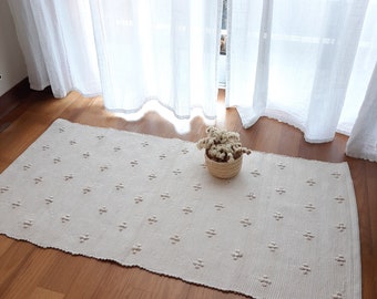 Small Beige Rug / Bath Mat / Cotton Rug / Bedside Rug / Kitchen Mat / Washable Rug / Shower Mat / Rustic Rug / Front Door Rug / Bath Rug