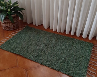 Alfombra verde pino pequeña / Alfombra hecha a mano / Alfombra de algodón / Decoración rústica del hogar / Alfombra de baño / Alfombra de cocina / Alfombra lavable / Alfombra de pasillo / Alfombra de baño