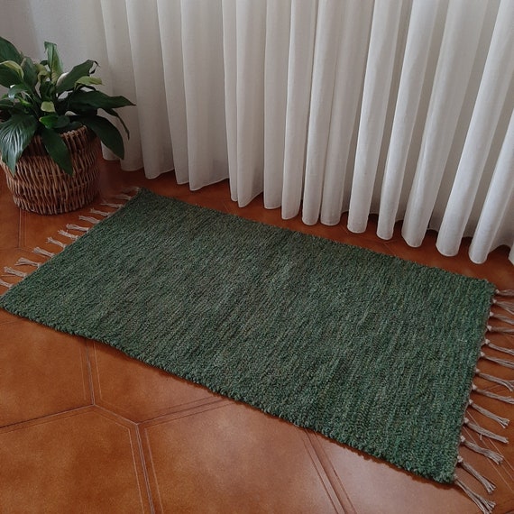 Small Pine Green Rug / Handmade Rug / Cotton Rug / Rustic Home Decor /  Bathroom Rug / Kitchen Rug / Washable Rug / Hallway Rug / Bath Mat 