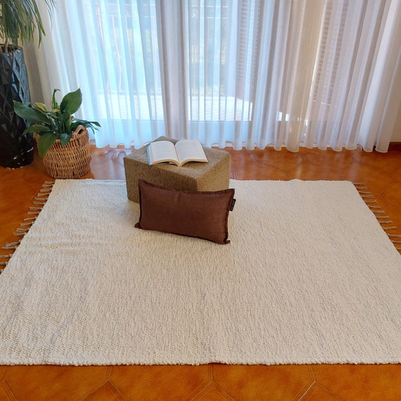 Großer rein weißer Teppich 120 x 180 cm/ Baumwollteppich / Teppich für Wohnzimmer / Teppich für Schlafzimmer / Bodenteppich