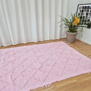 Large Soft Pink Knotted Rug 150x200cm / Soft Rug / Cotton Rug / Living Room Rug / Area Rug / Nursery Rug / Bedroom Rug / Rugs For Bedroom