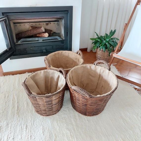 Cesta redonda leña / Cesta chimenea Cesta de mimbre / - Etsy