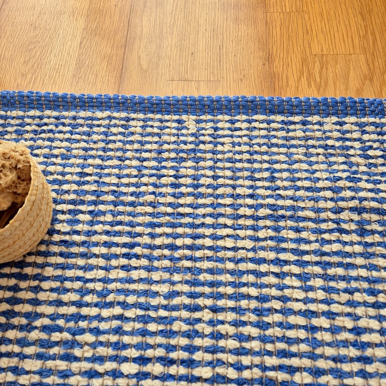 Medium Cream and Cornflower Blue Rug 70x140cm / Rug for Bedroom ...