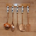 Copper Kitchen Utensil Set Of 5 With Holder / Porcelain Handle / Kitchen Utensils / Vintage Copper / Handmade Copper / Copper Lovers product logo