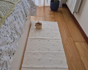 Runner Rug Cream 150cm / Recycled Cotton / Knotted Rug / Rug Runner / Floor Mat / Boho Runner Rug / Bedside Runner / Hallway Runner Rug