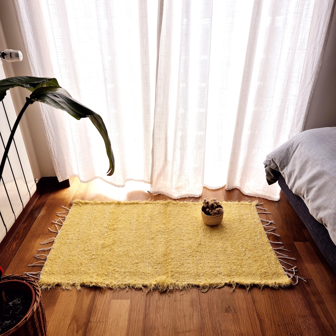 Light Yellow Color Rug Small Light Yellow Rug/ Dorm Rug / Bath Rug / Bedside Rug / Cotton Rug ...