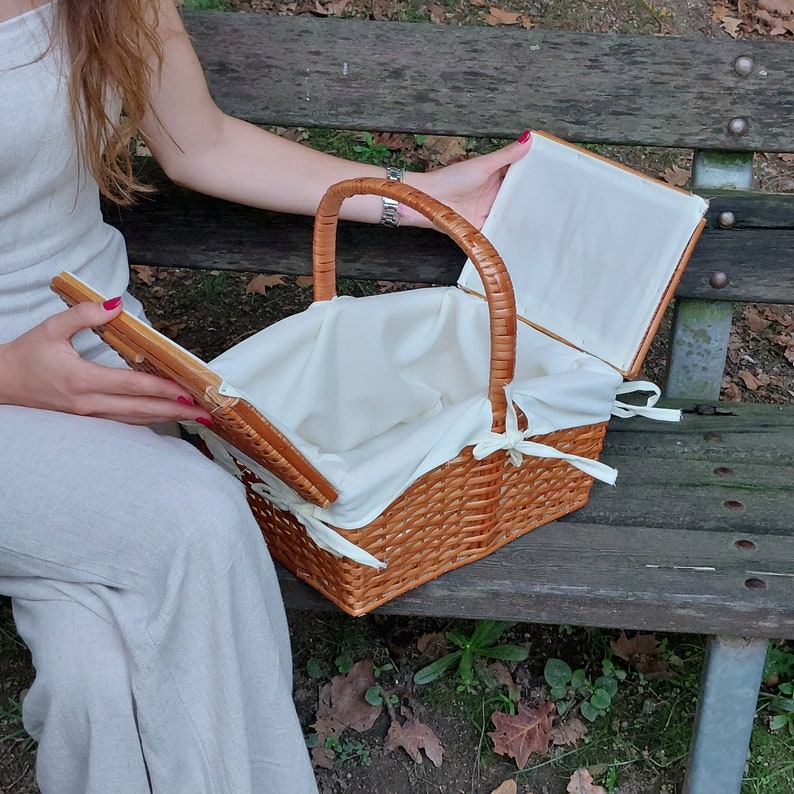 Picnic Basket with Lid / Wicker Picnic Basket / Camping Basket / Outdoor Basket / Farmhouse Basket / Vintage Basket / Beach Basket image 10