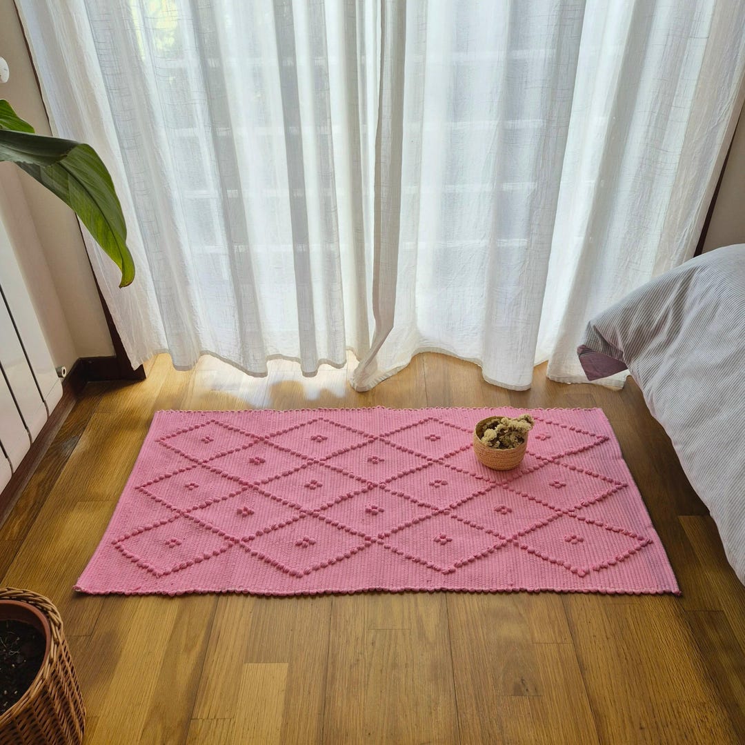 Small Pink Rug 50x100cm / Bath Mat / Bedside Rug / Recycled Cotton Rug ...