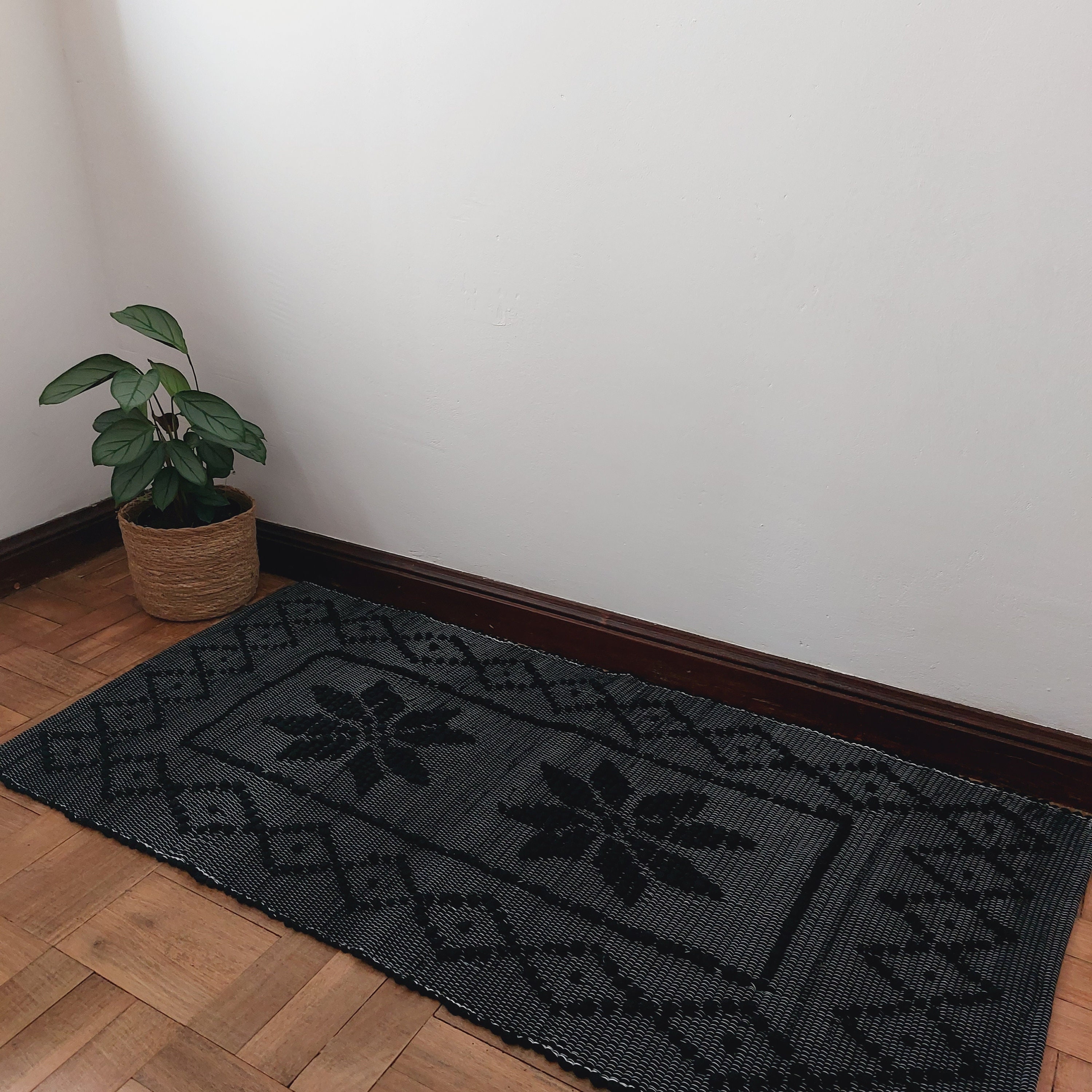 Small Clothe Rug Small Black Rug / Handwoven Rug / Cotton Rug / Entry Rug / Bathroom Rug ...